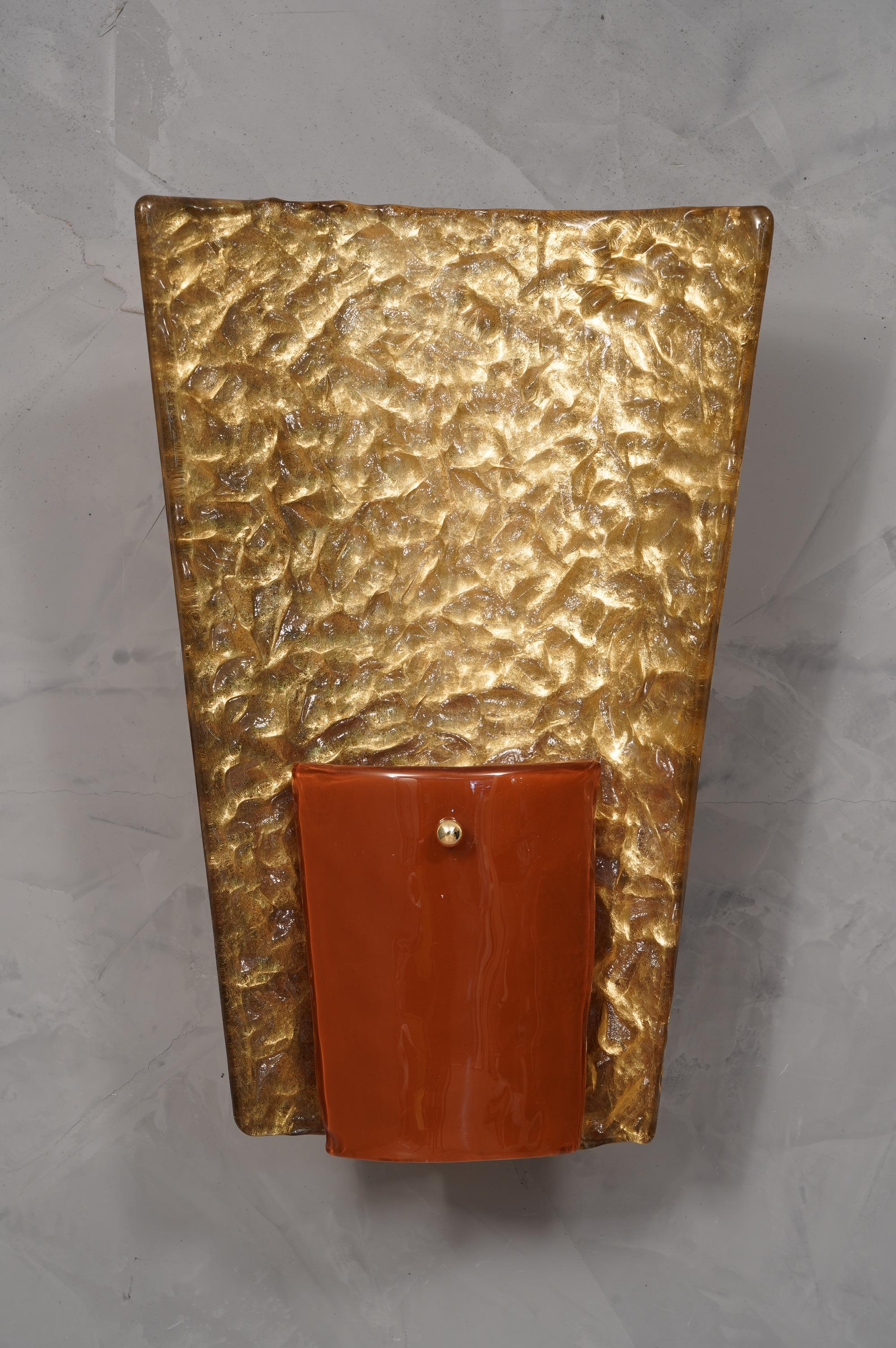 Italian Murano MidCentury Glass and Brass Wall Light, 1980 For Sale