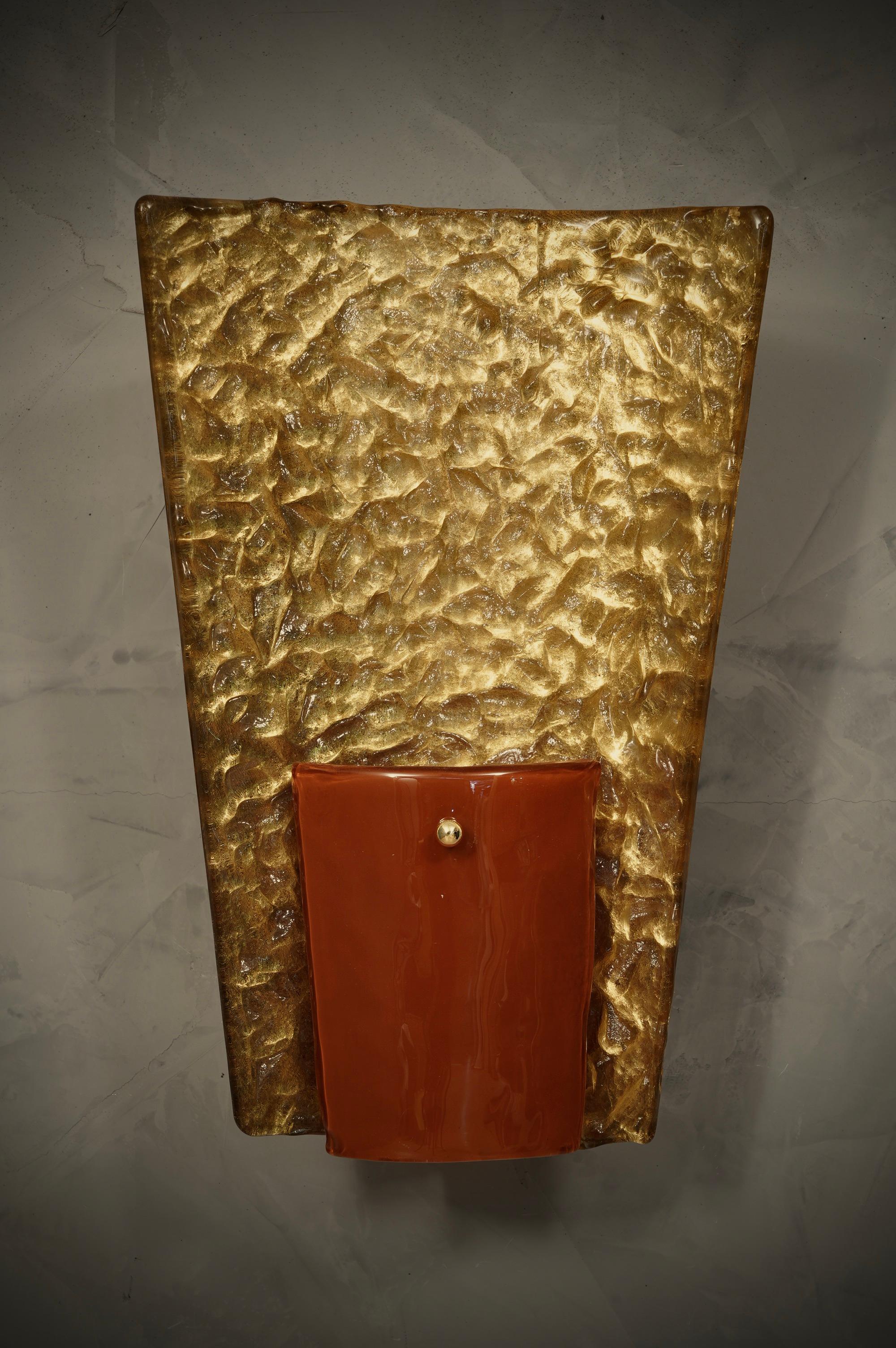 Murano MidCentury Glass and Brass Wall Light and Sconces, 1980 For Sale 3
