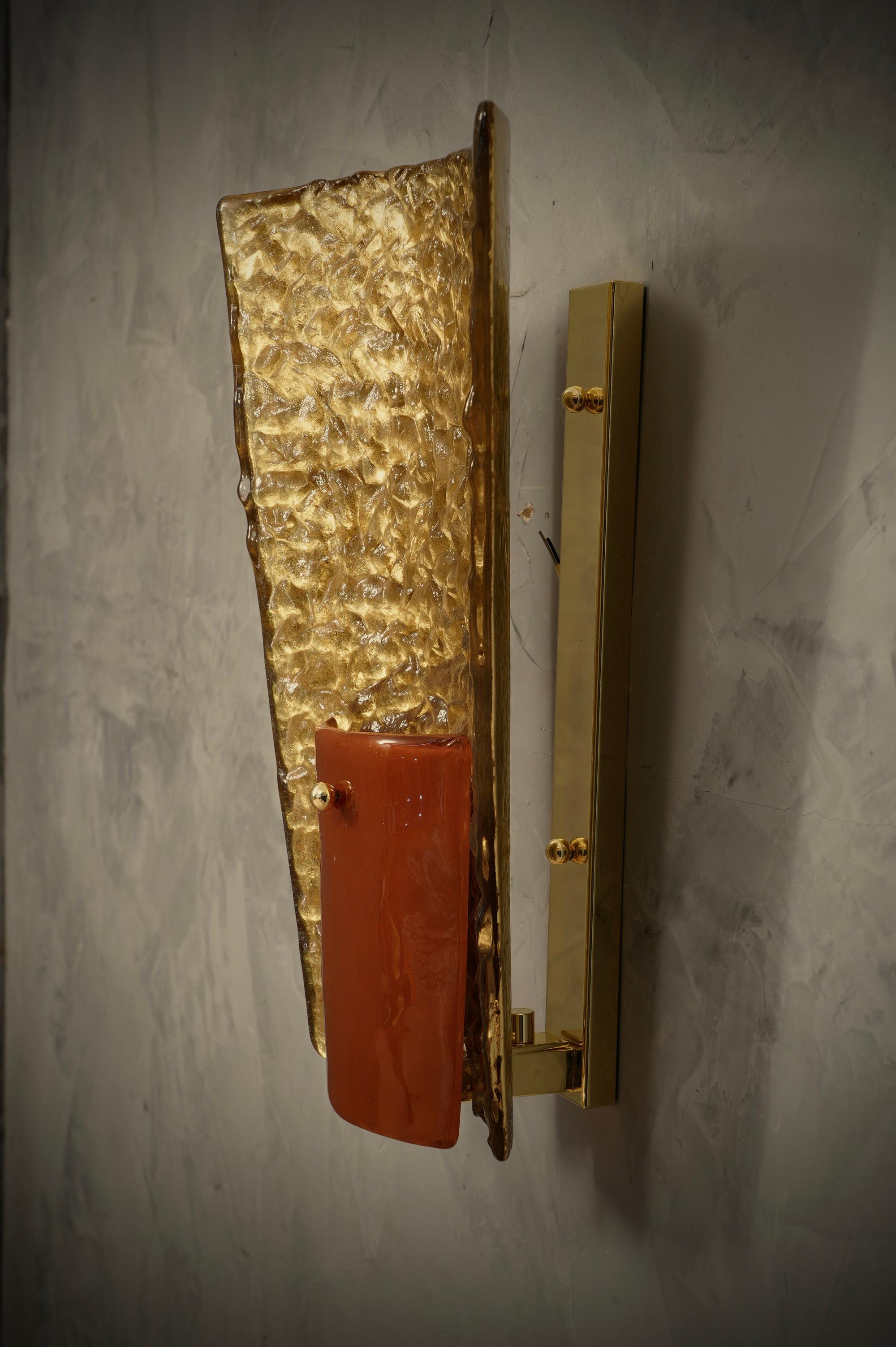 Mid-Century Modern Murano MidCentury Glass and Brass Wall Light and Sconces, 1980 For Sale