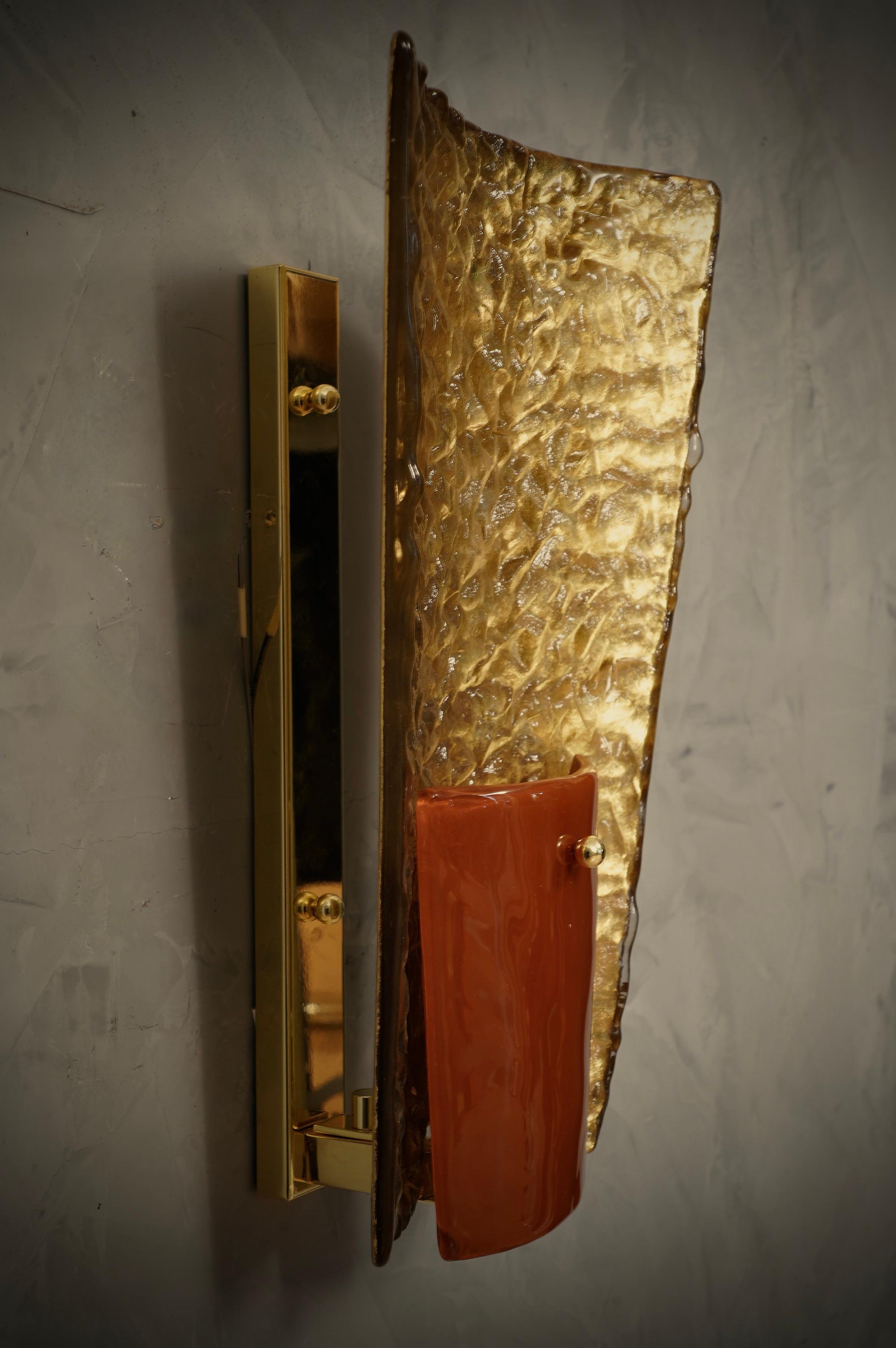 Italian Murano MidCentury Glass and Brass Wall Light and Sconces, 1980 For Sale