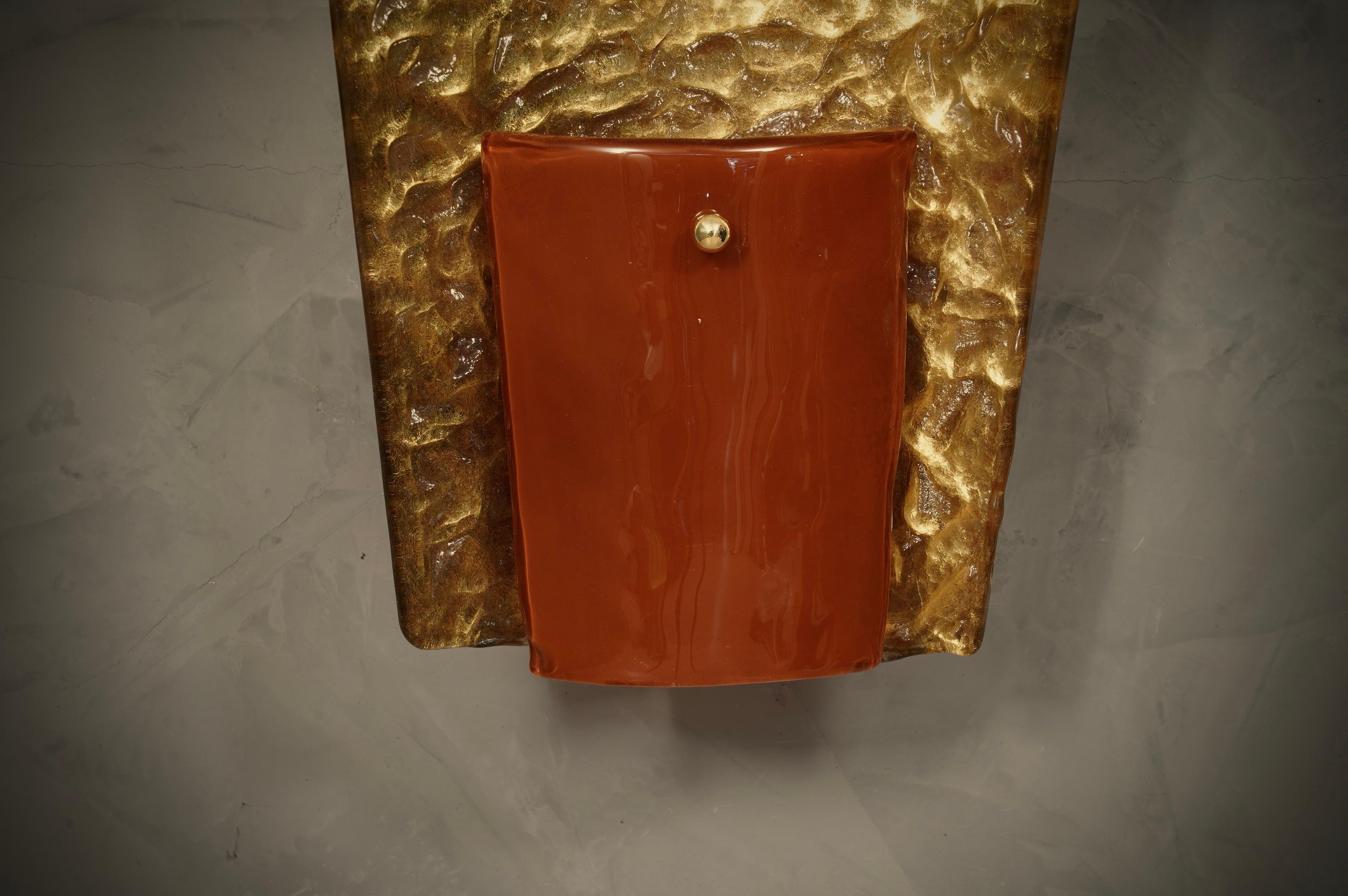 Murano MidCentury Glass and Brass Wall Light and Sconces, 1980 For Sale 2