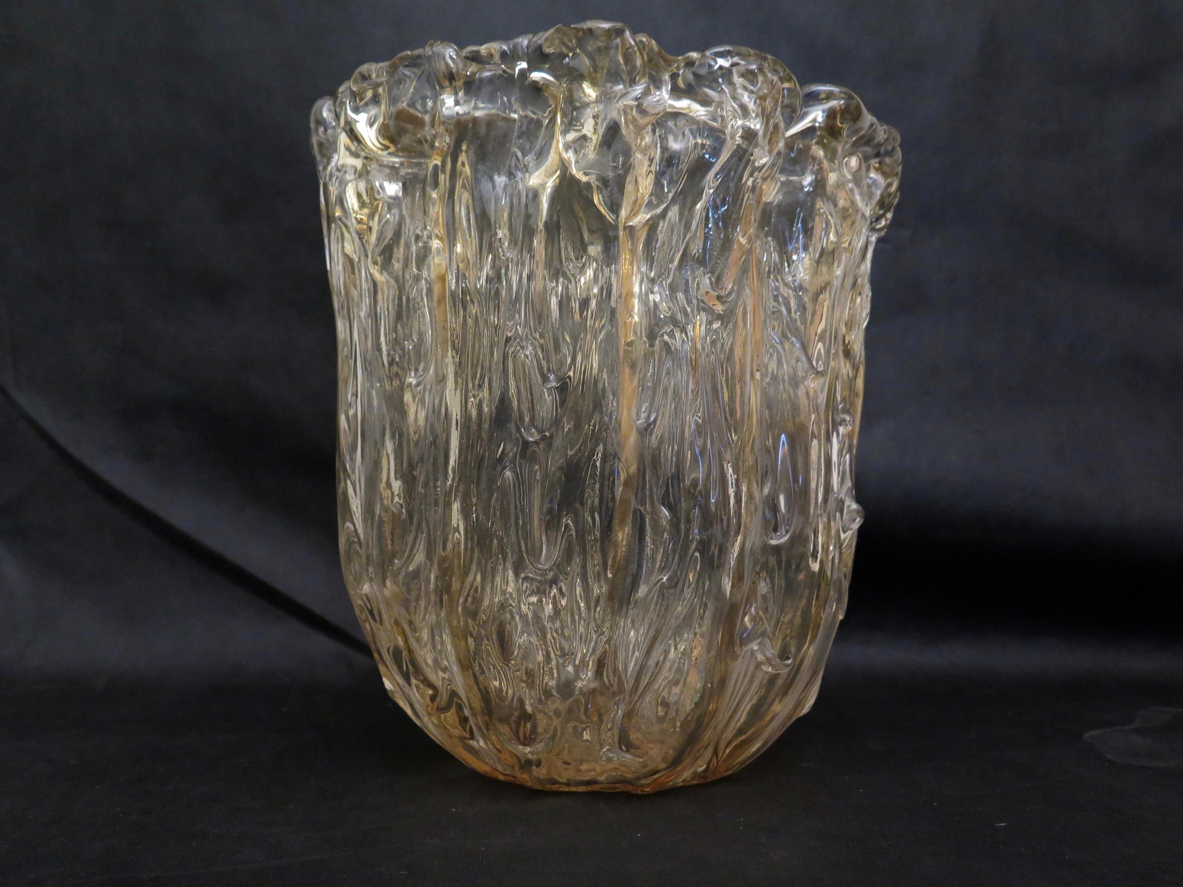 Murano Midcentury Light Amber Art Glass Italian Side Table, 1950 1