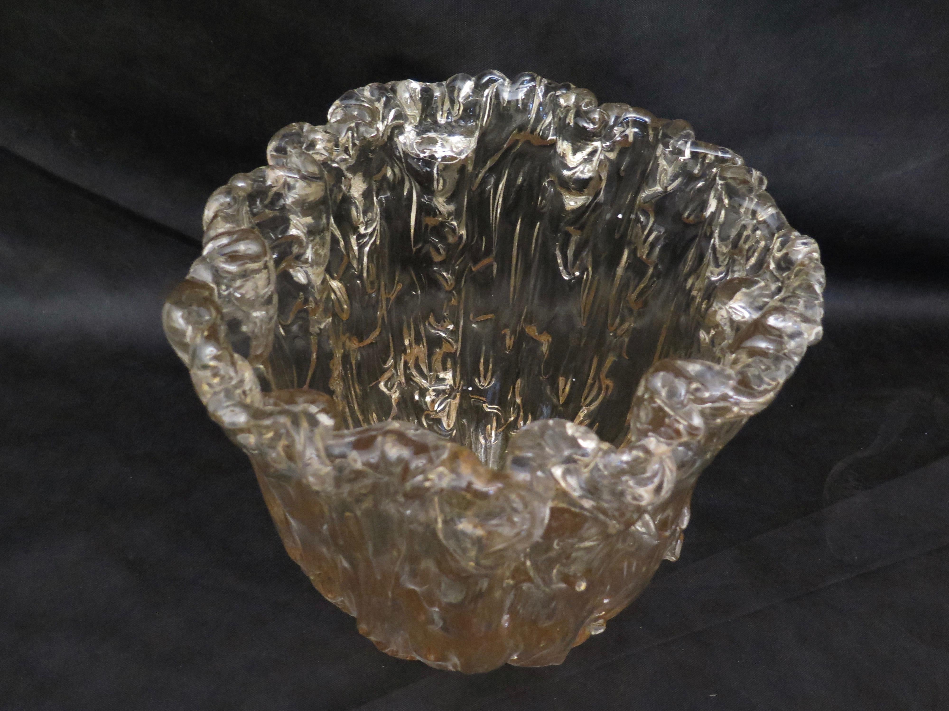 Murano Midcentury Light Amber Art Glass Italian Side Table, 1950 7