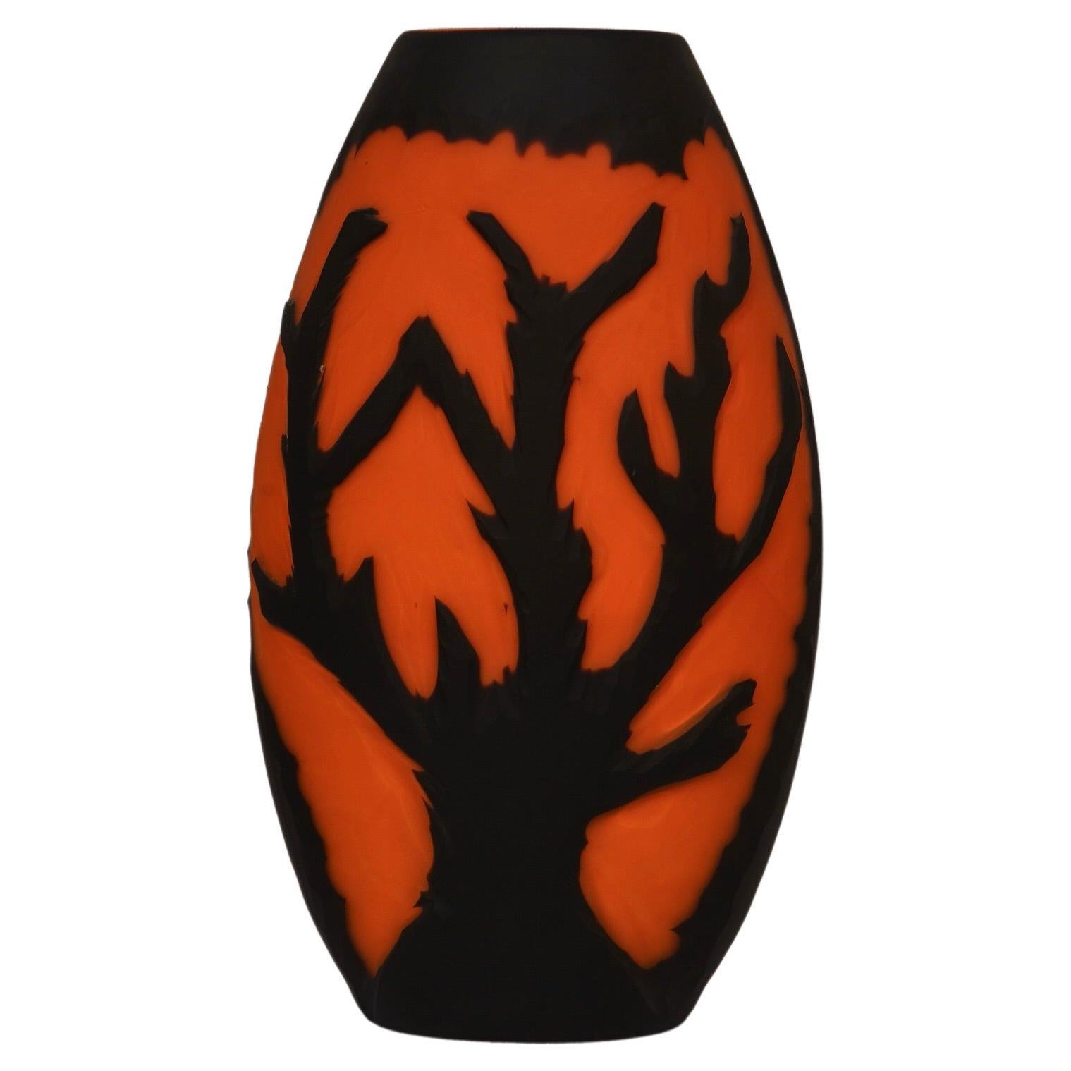 Murano Midcentury Oval Black and Orange Color Italian Vase, 1980 For Sale