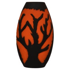 Vintage Murano Midcentury Oval Black and Orange Color Italian Vase, 1980