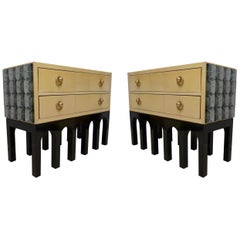 Murano Midcentury Parchment Glass and Brass Italian Commodes, 1950