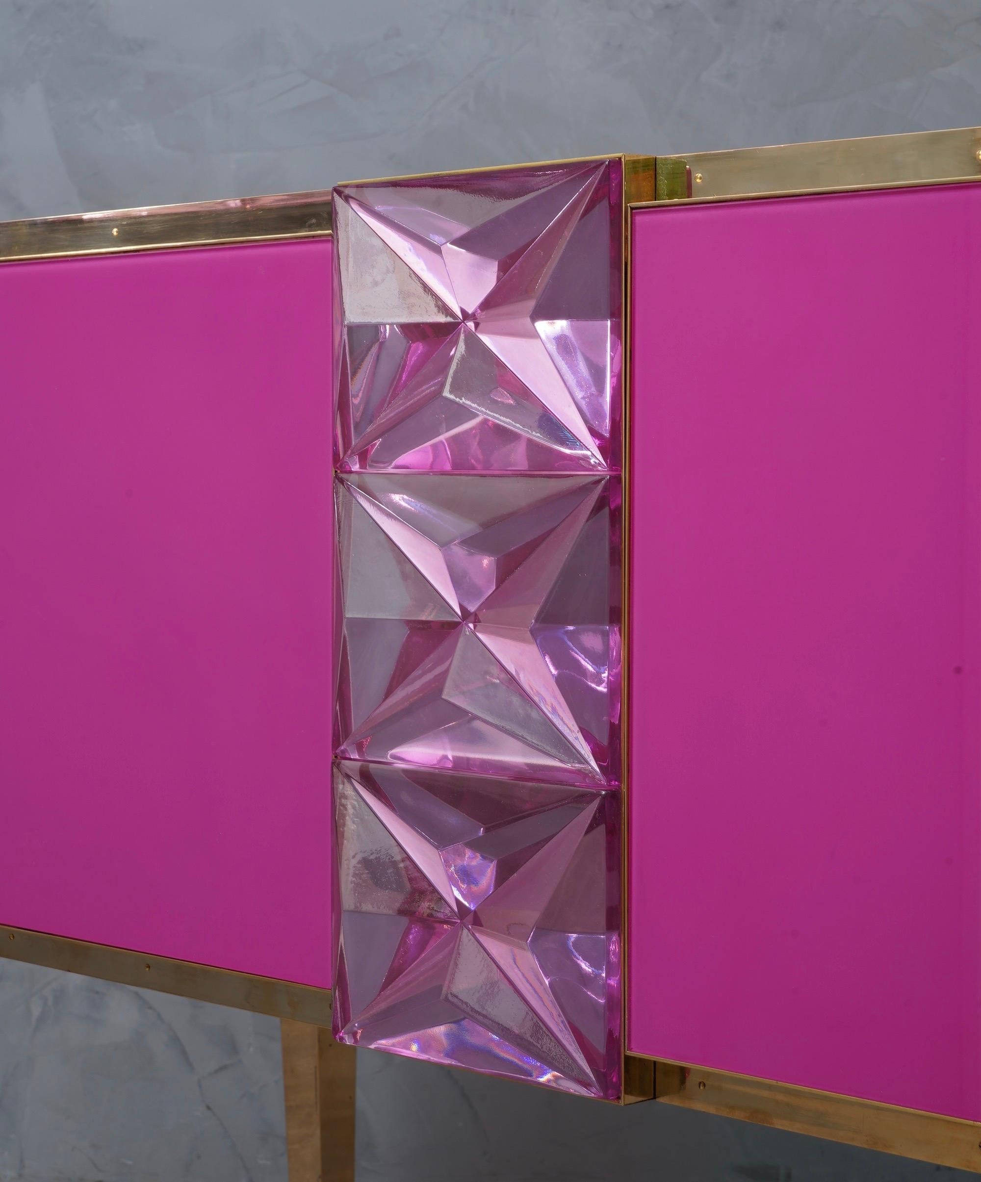 Cold-Painted Murano Midcentury Pastel Pink Colored Glass Sideboards, 2020