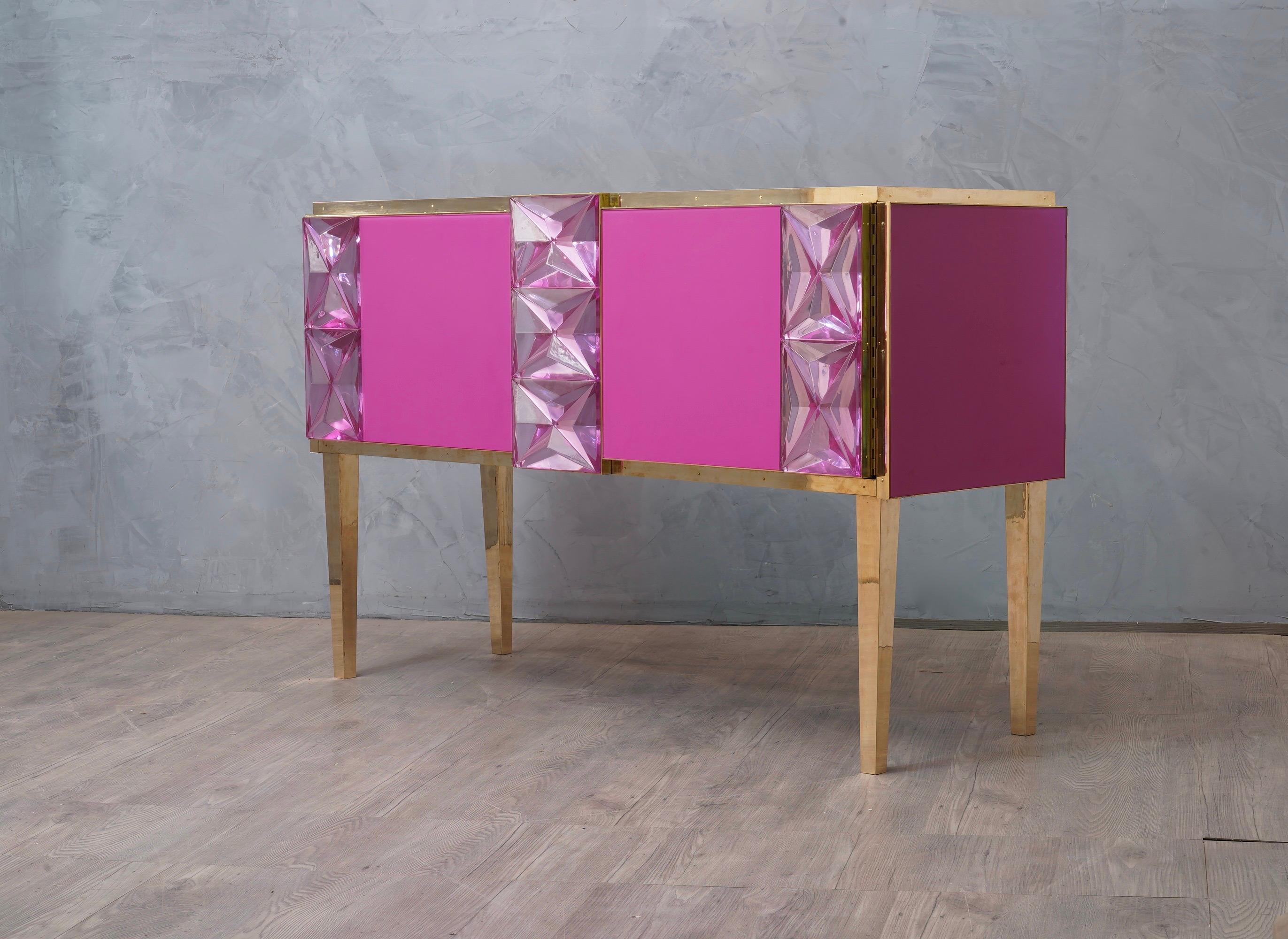 Contemporary Murano Midcentury Pastel Pink Colored Glass Sideboards, 2020