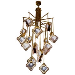 Lustre et pendentif en verre d'art rose de Murano du milieu du siècle dernier, 1970
