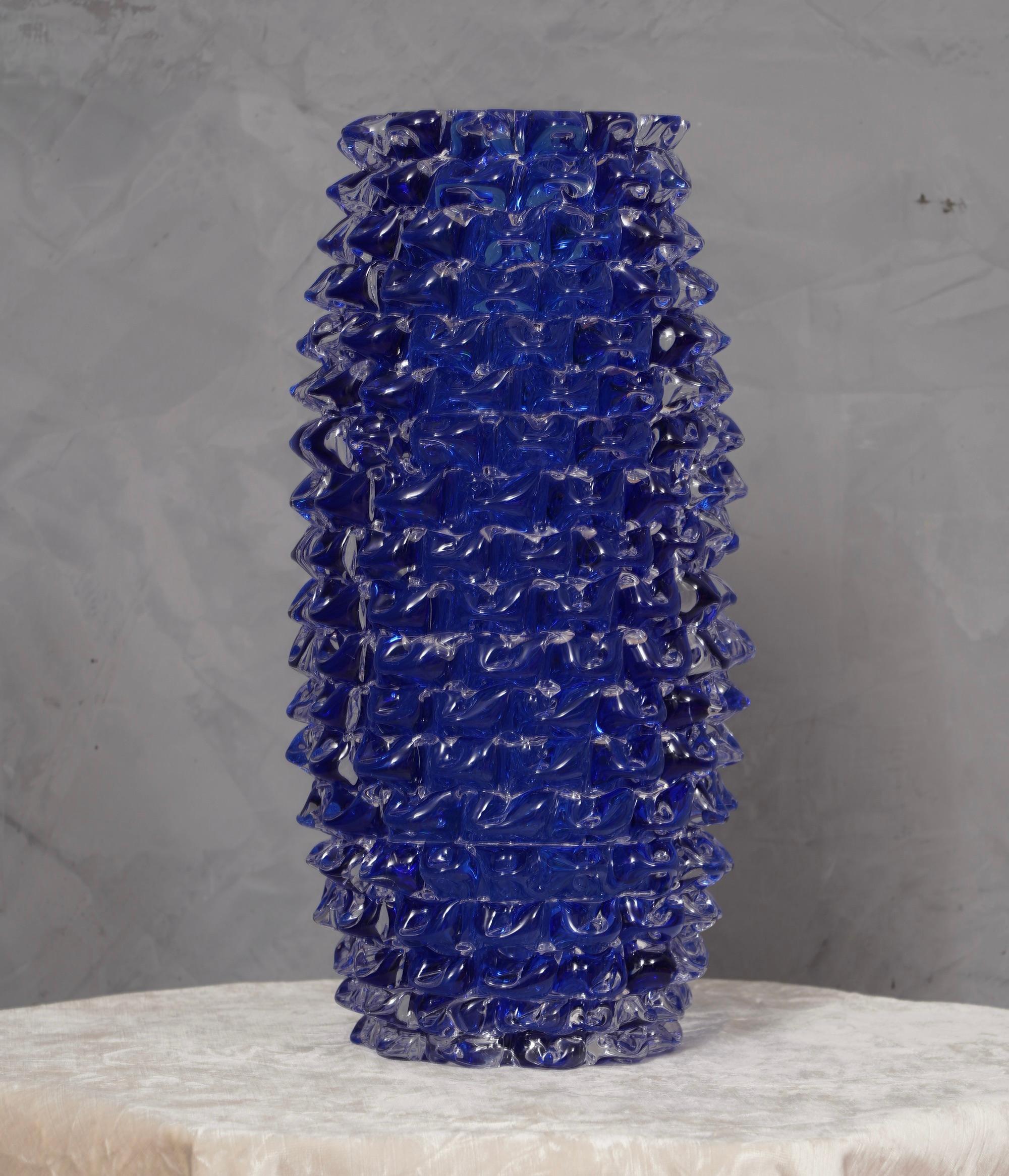 Mid-Century Modern Murano Midcentury Round Blue Color Italian Vase, 1970 For Sale