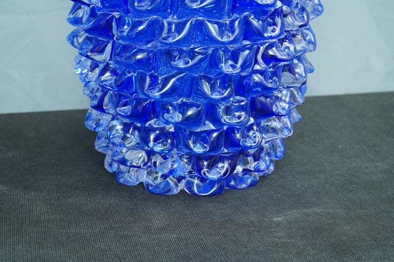 Murano Midcentury Round Blue Color Italian Vase, 1970 In Excellent Condition For Sale In Rome, IT