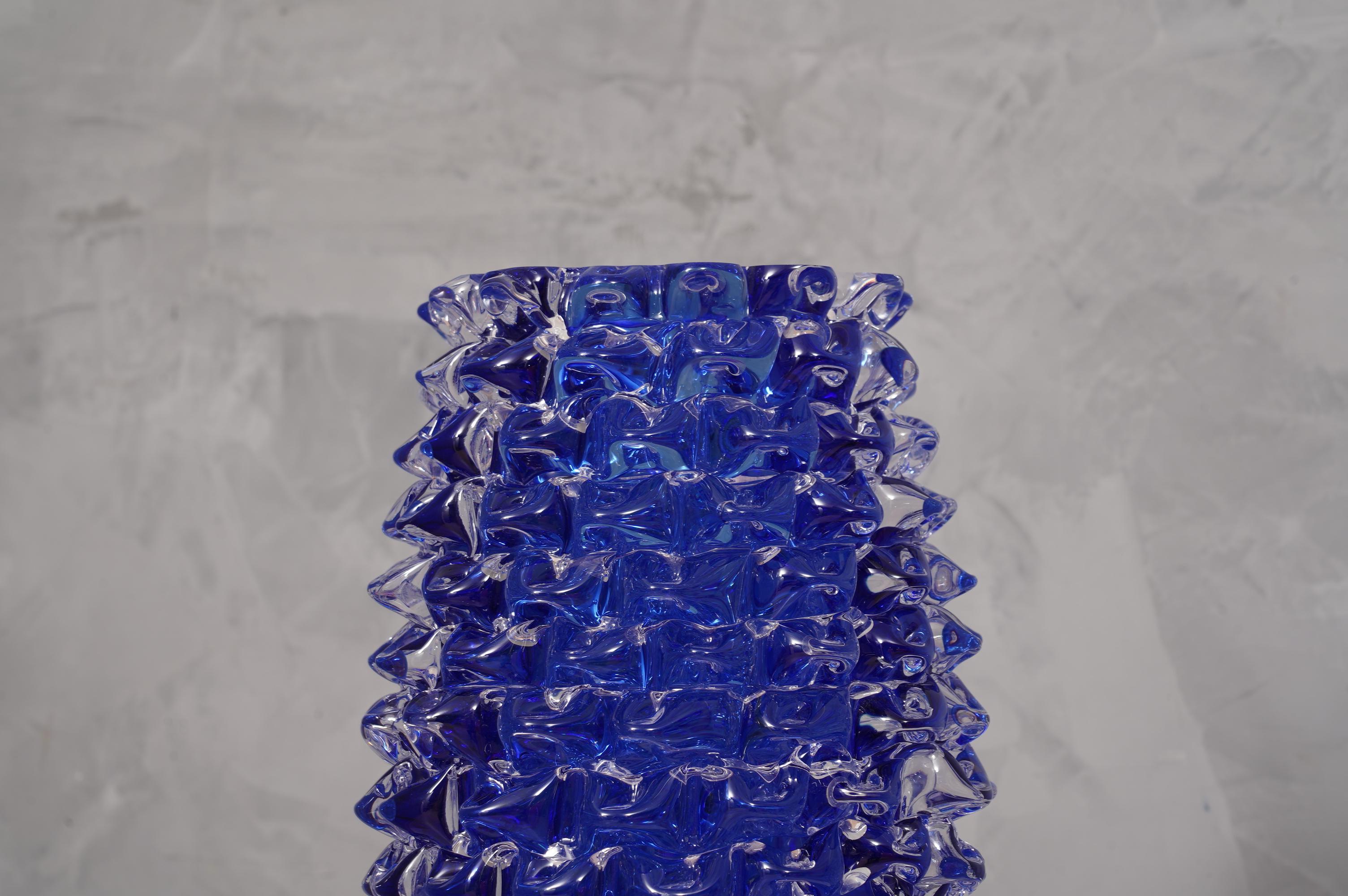 Murano Midcentury Round Blue Color Italian Vase, 1970 In Good Condition For Sale In Rome, IT