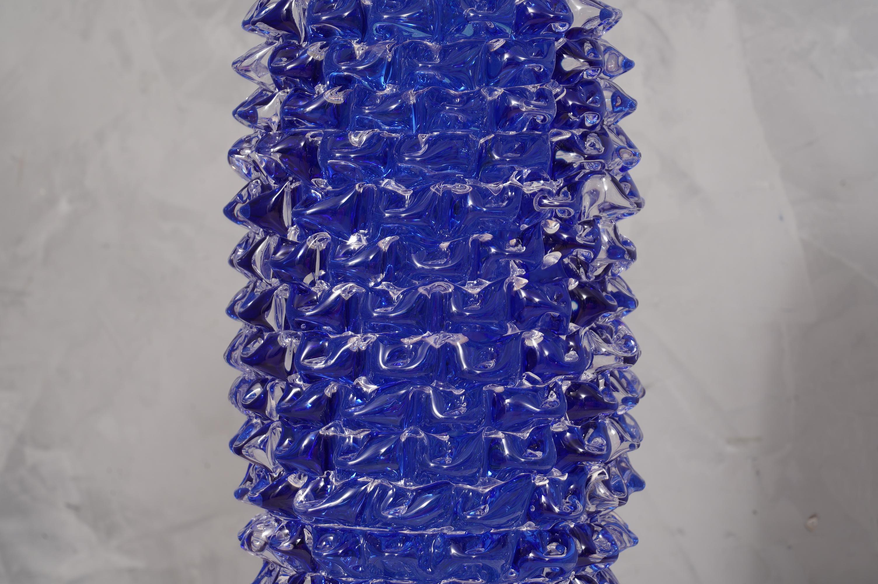 Late 20th Century Murano Midcentury Round Blue Color Italian Vase, 1970 For Sale