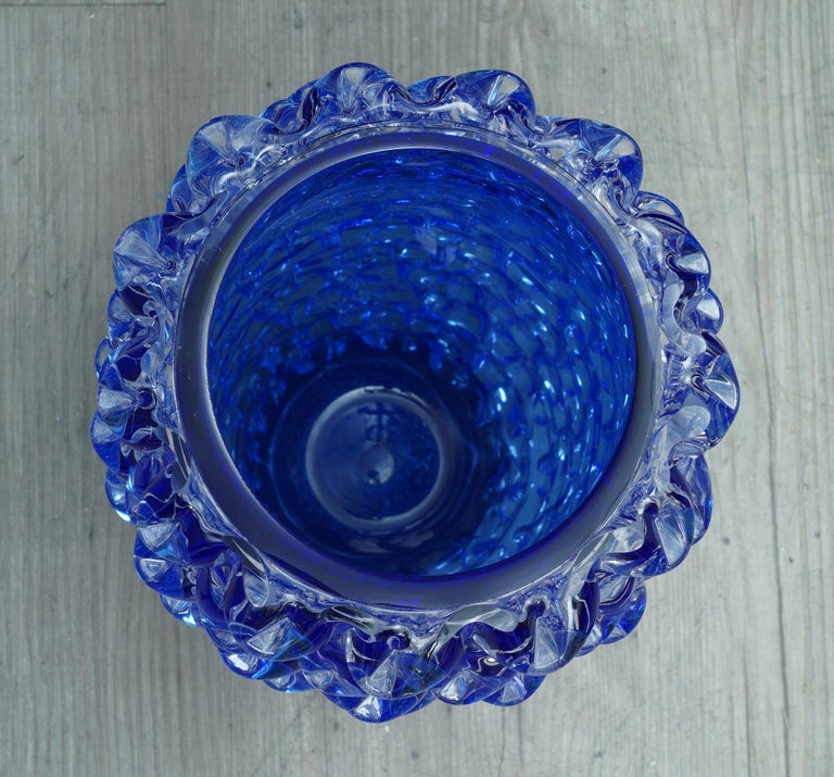 Blown Glass Murano Midcentury Round Blue Color Italian Vase, 1970 For Sale
