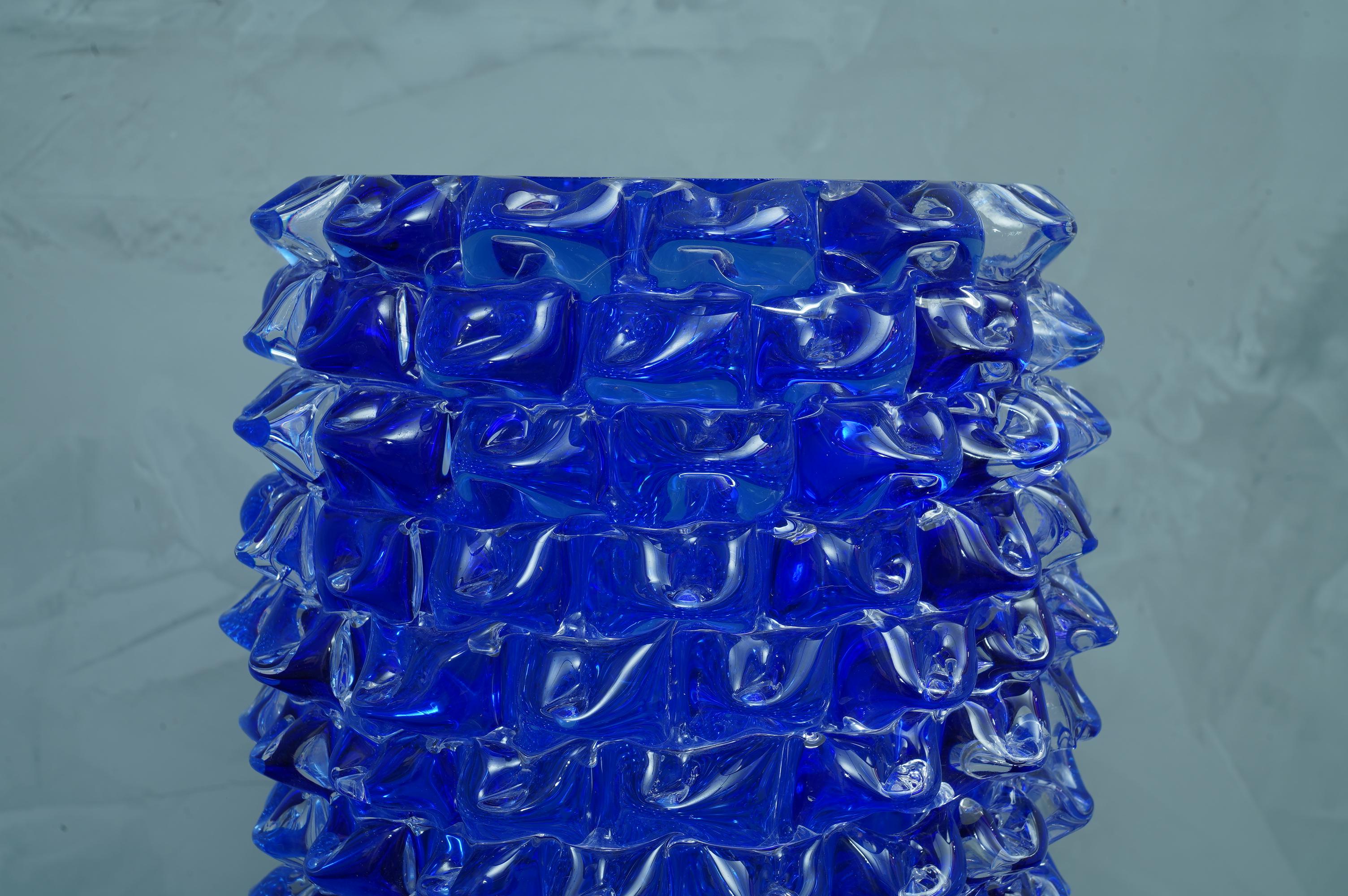 Murano Midcentury Round Blue Color Italian Vase, 1970 1