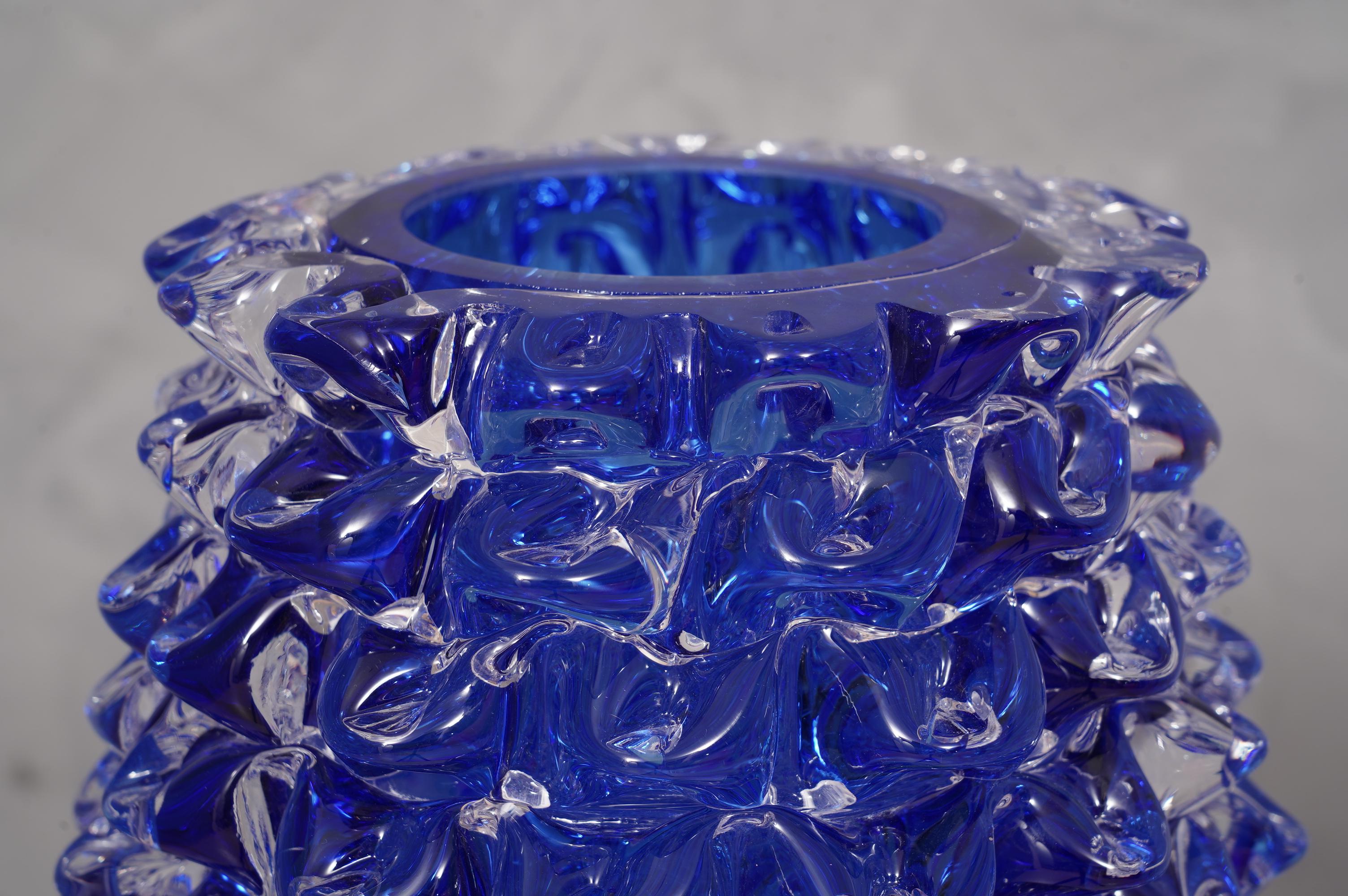 Murano Midcentury Round Blue Color Italian Vase, 1970 For Sale at 1stDibs