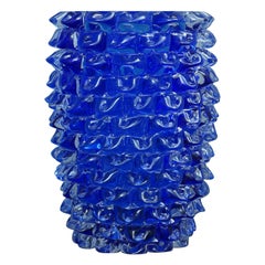 Vintage Murano Midcentury Round Blue Color Italian Vase, 1970