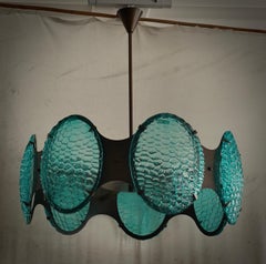 Murano Midcentury Round Glass and Bronze Italian Chandelier and Pendant, 2020