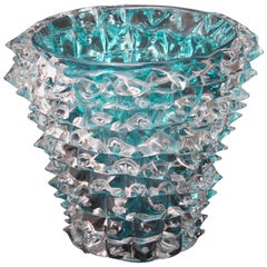 Murano Midcentury Round Water Sea Color Italian Vase, 1980
