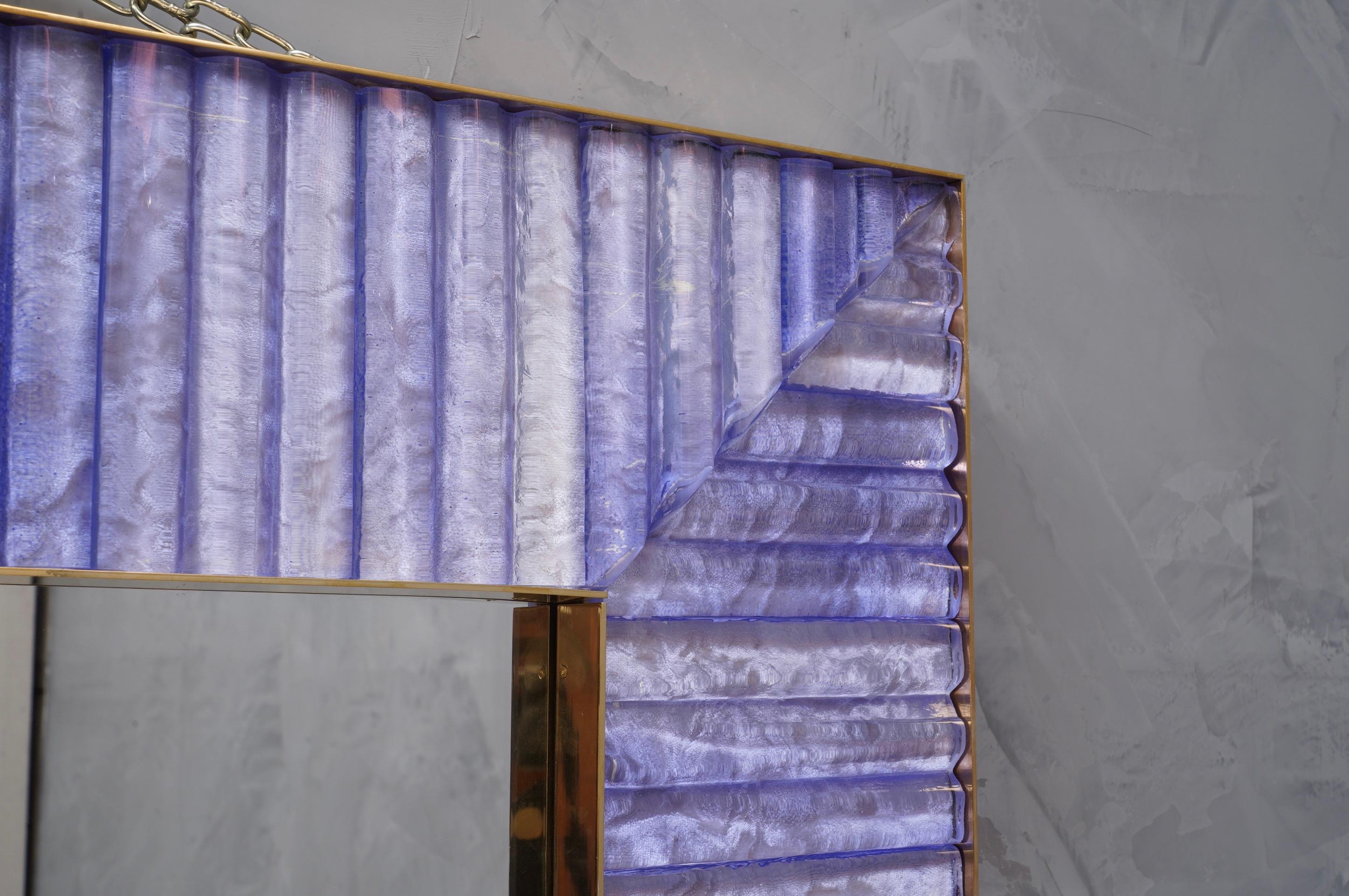 Murano Midcentury Violet Glass Brass and Velvet Wall Mirror, 1970 4