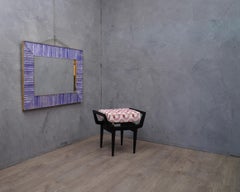 Murano Midcentury Violet Glass Brass and Velvet Wall Mirror, 1970
