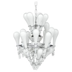 Murano Milk Glass and Chrome Chandelier