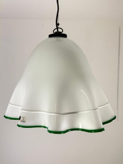 Murano milk glass and green "Fazzoletto" Chandelier in the Venini style, 1970s