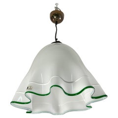 Murano milk glass and green "Fazzoletto" Chandelier in the Venini style, 1970s