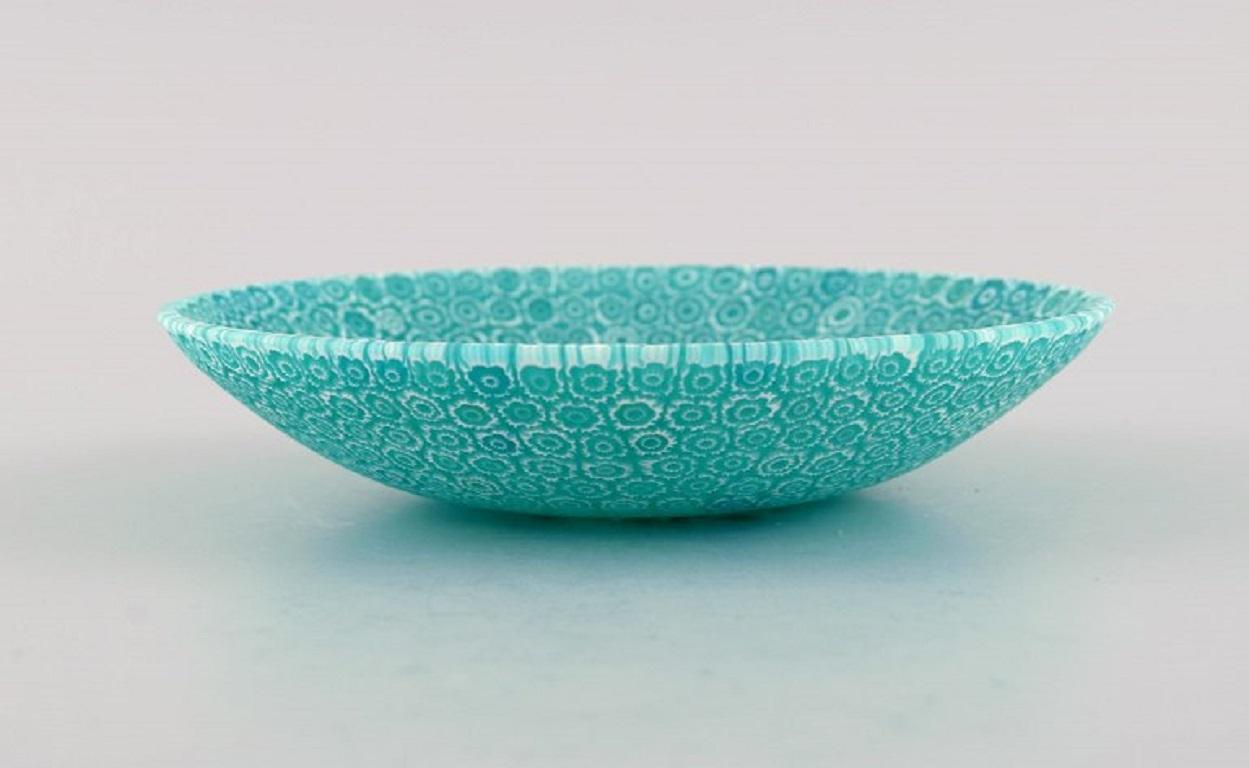 Murano Mille Fiori Bowl in Turquoise Mouth-Blown Art Glass, Italian Design In Excellent Condition In Copenhagen, DK