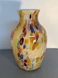 Murano Millefiori Art Glass Vase with Gold Aventurine and Multicolored Murrine