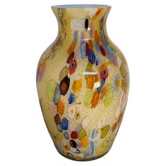 Murano Millefiori Art Glass Vase with Gold Aventurine and Multicolored Murrine