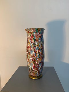Murano-Millefiori-Kunstglasvase mit Blattgoldverzierungen und Etikett