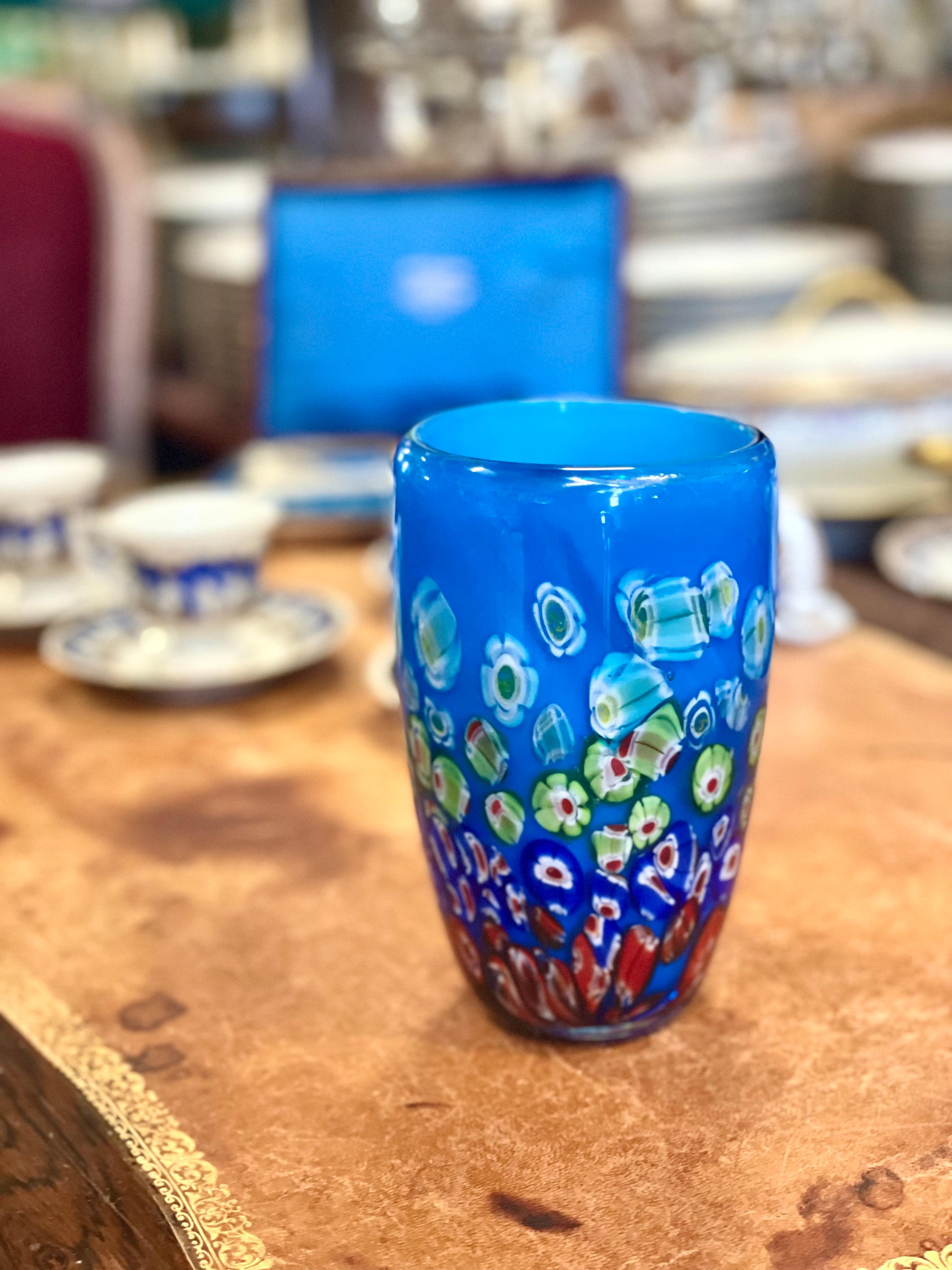 Murano Millefiori Blown Glass Vase 1