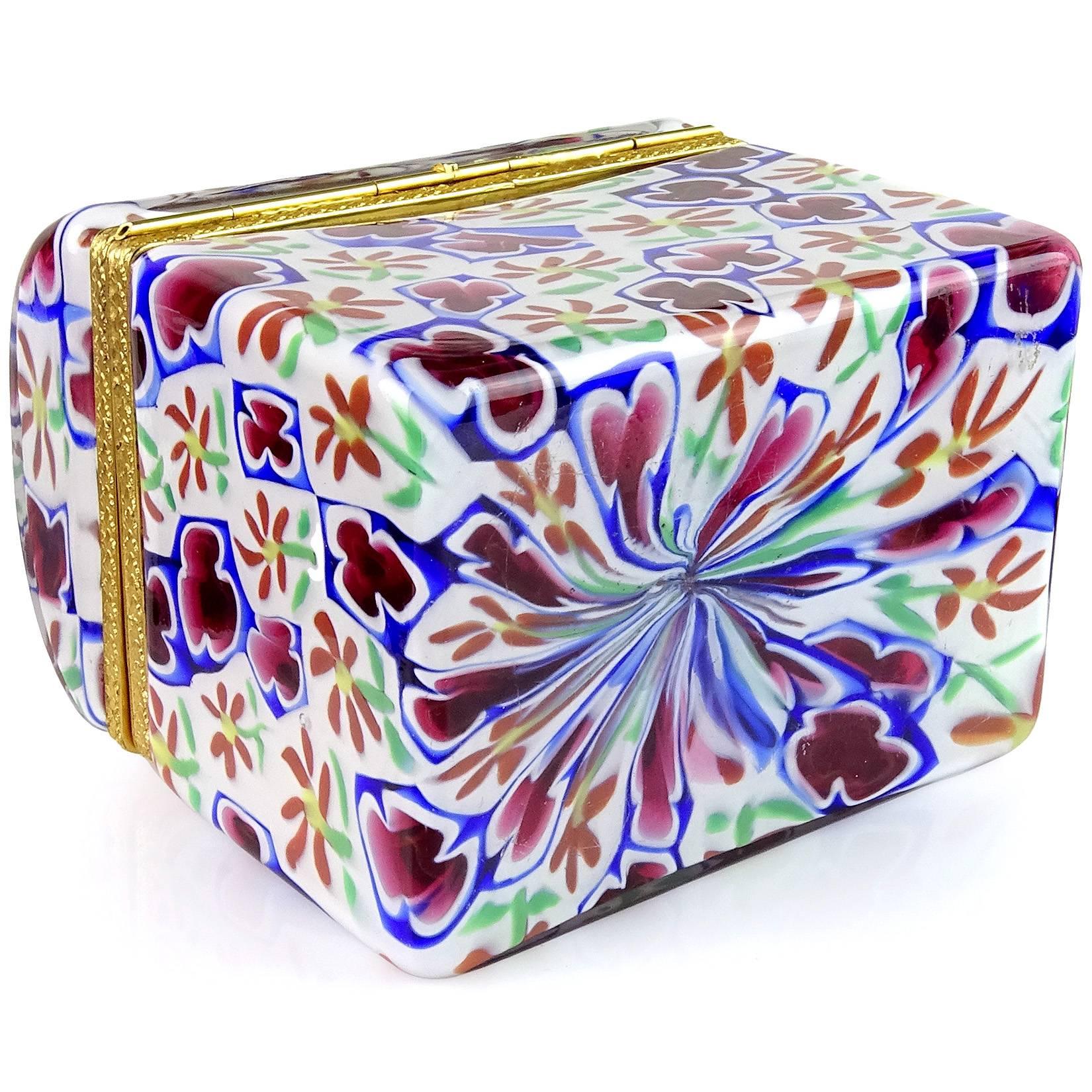 Hand-Crafted Murano Millefiori Clover Flower Mosaic Italian Art Glass Casket Jewelry Box