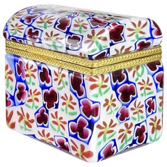 Murano Millefiori Clover Flower Mosaic Italian Art Glass Casket Jewelry Box
