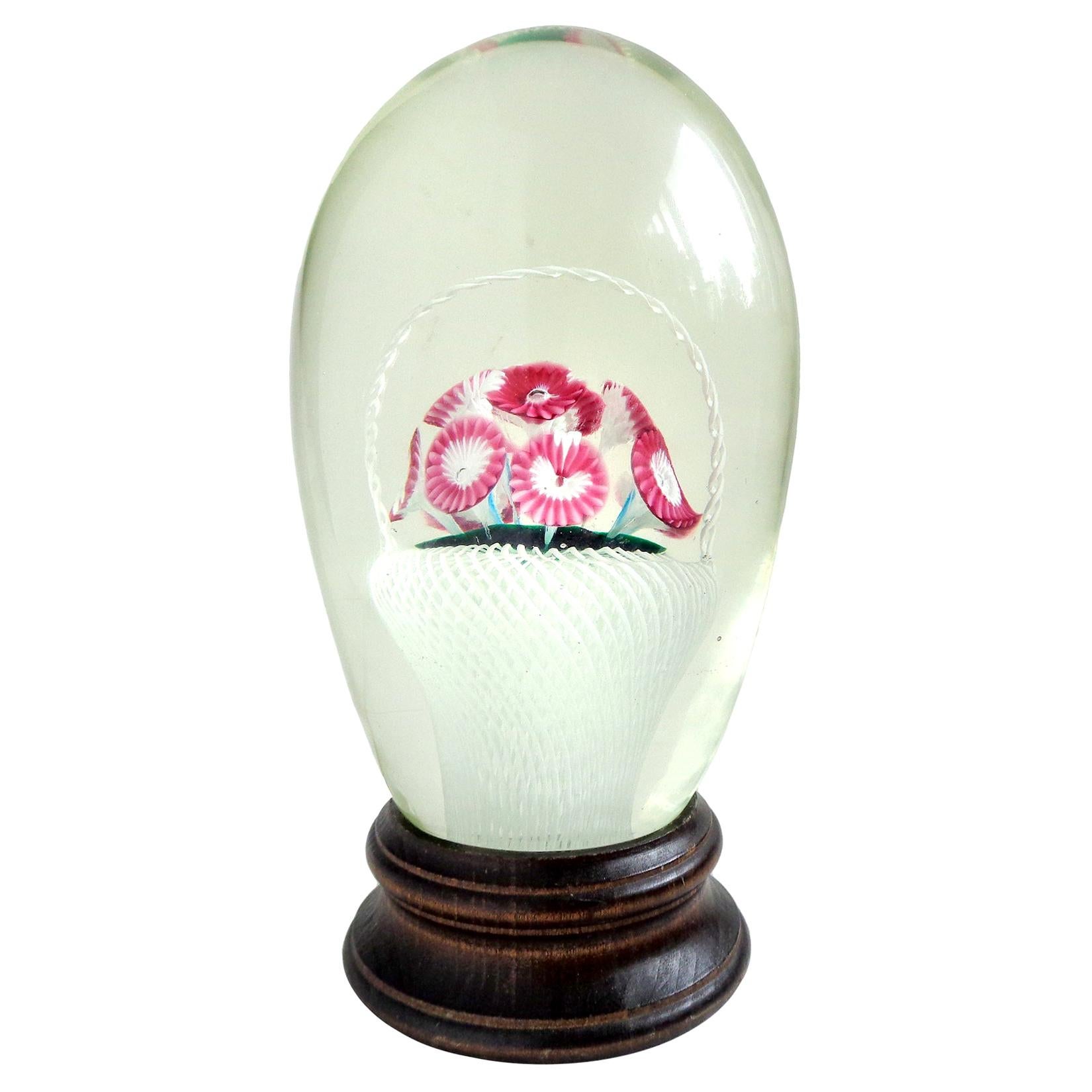Murano Millefiori Flower Basket Italian Art Glass Paperweight Night Light For Sale