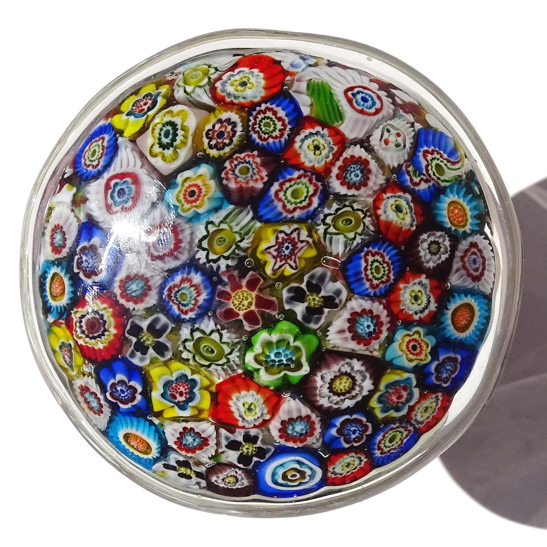 Mid-Century Modern Murano Millefiori Flowers Italian Art Glass Mushroom Toadstool Paperweight For Sale