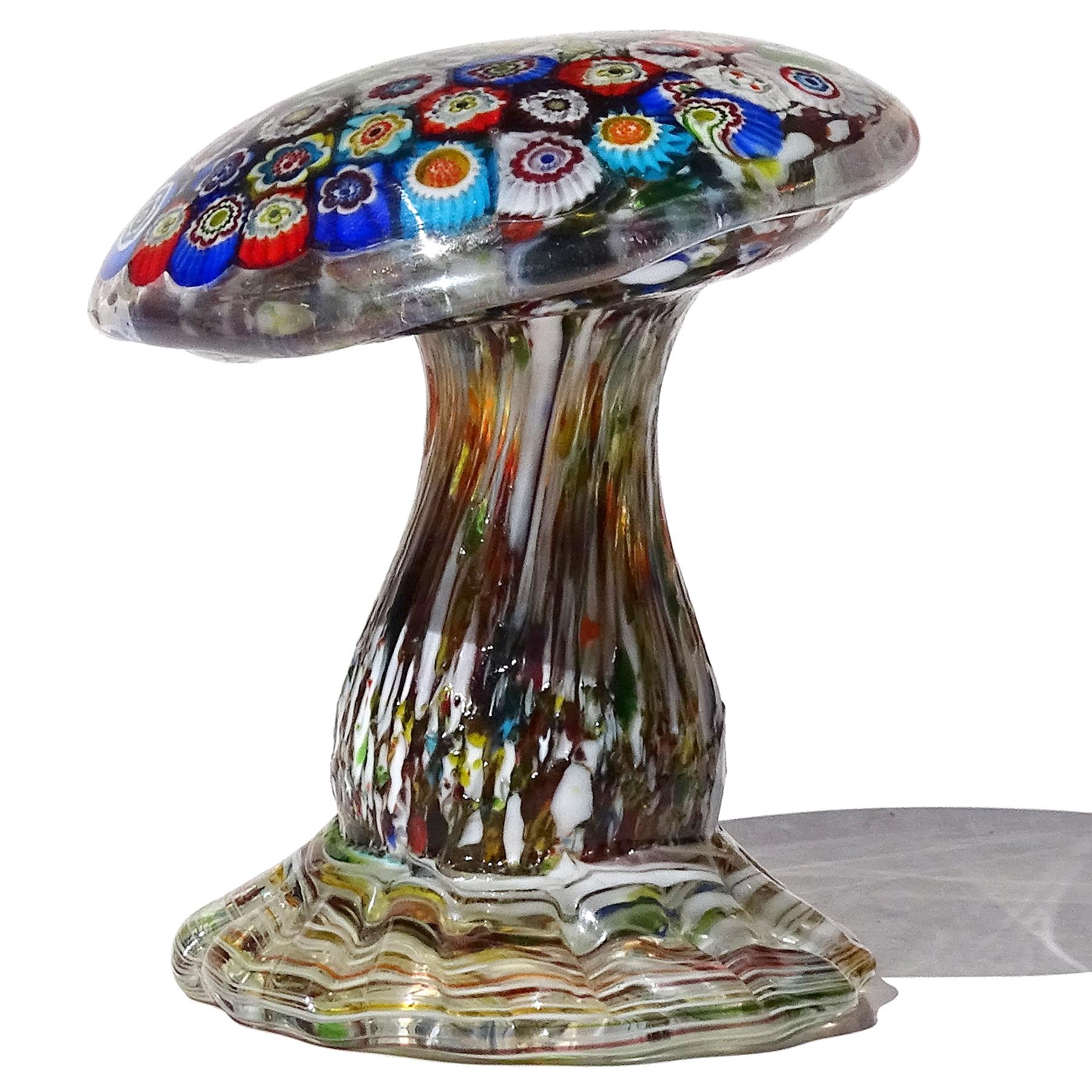 20th Century Murano Millefiori Flowers Italian Art Glass Mushroom Toadstool Paperweight For Sale