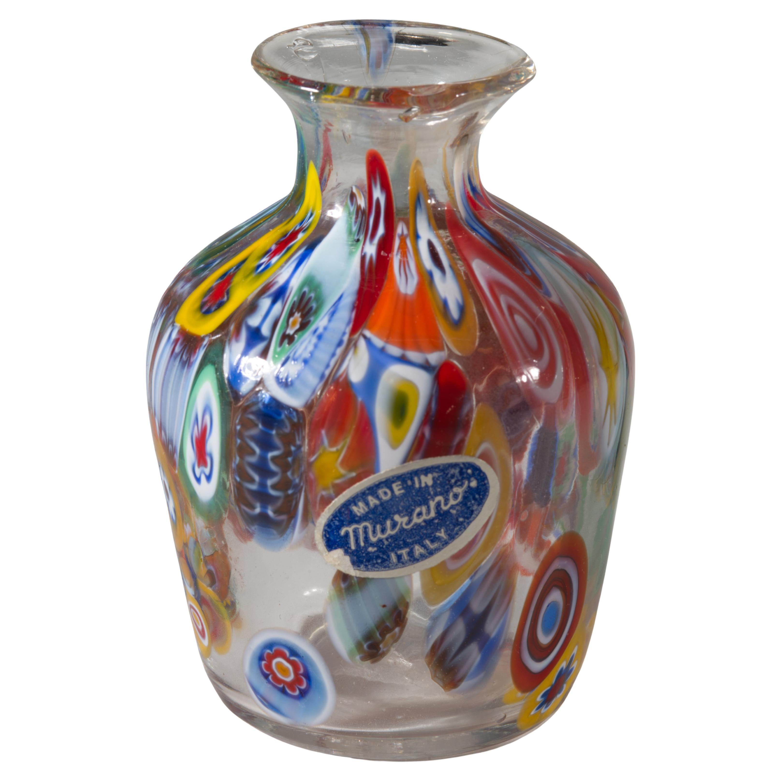 Murano Millefiori Glass Bud Vase in Style of Fratelli Toso