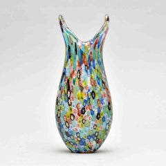 Murano Millefiori Glass Vase with Dual-Point Crown Rim