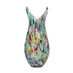 Murano Millefiori Glass Vase with Dual-Point Crown Rim
