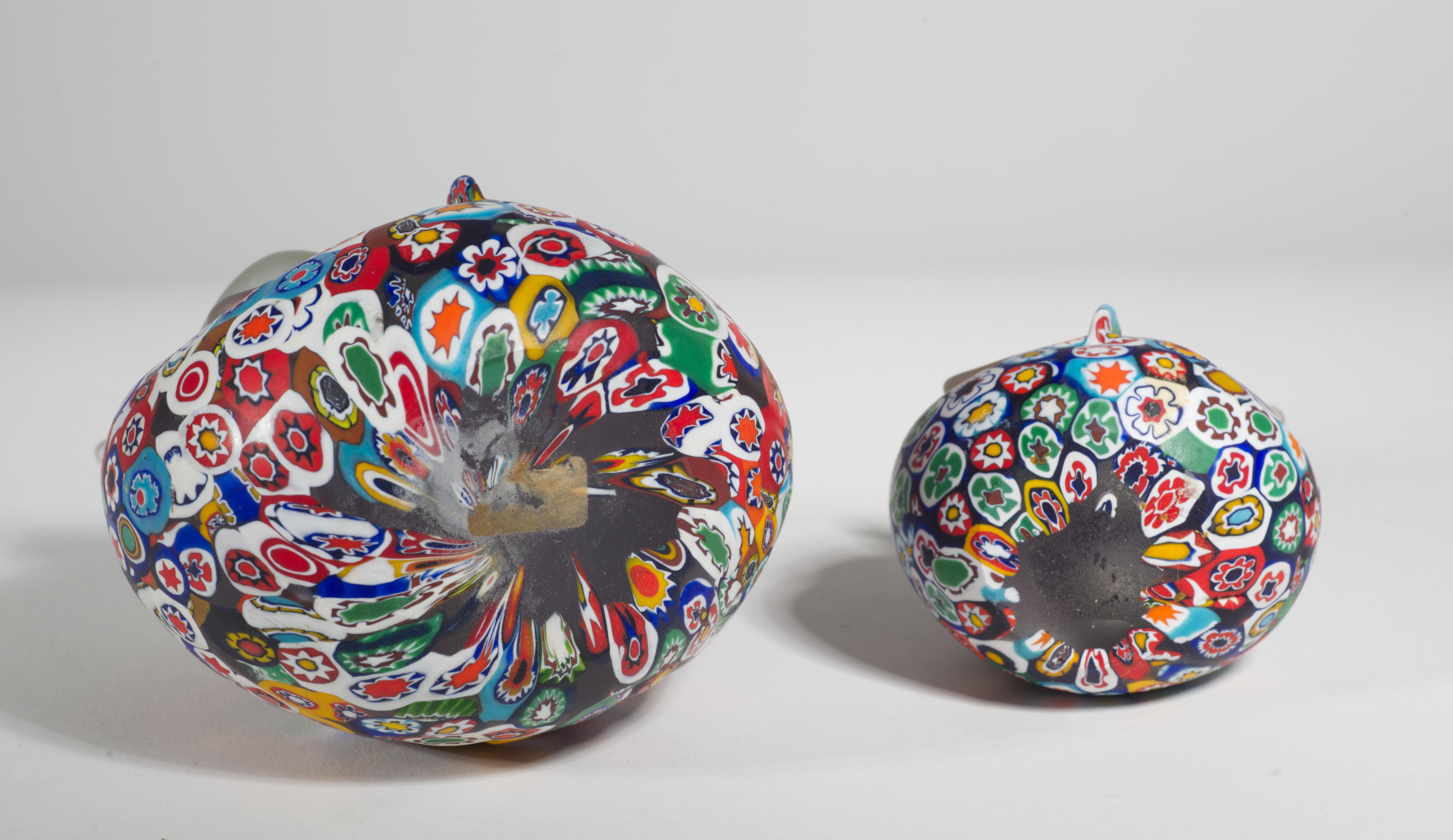 Murano Millefiori Set of 2 Owl Paperweights in Style of Fratelli Toso In Good Condition For Sale In Clifton Springs, NY