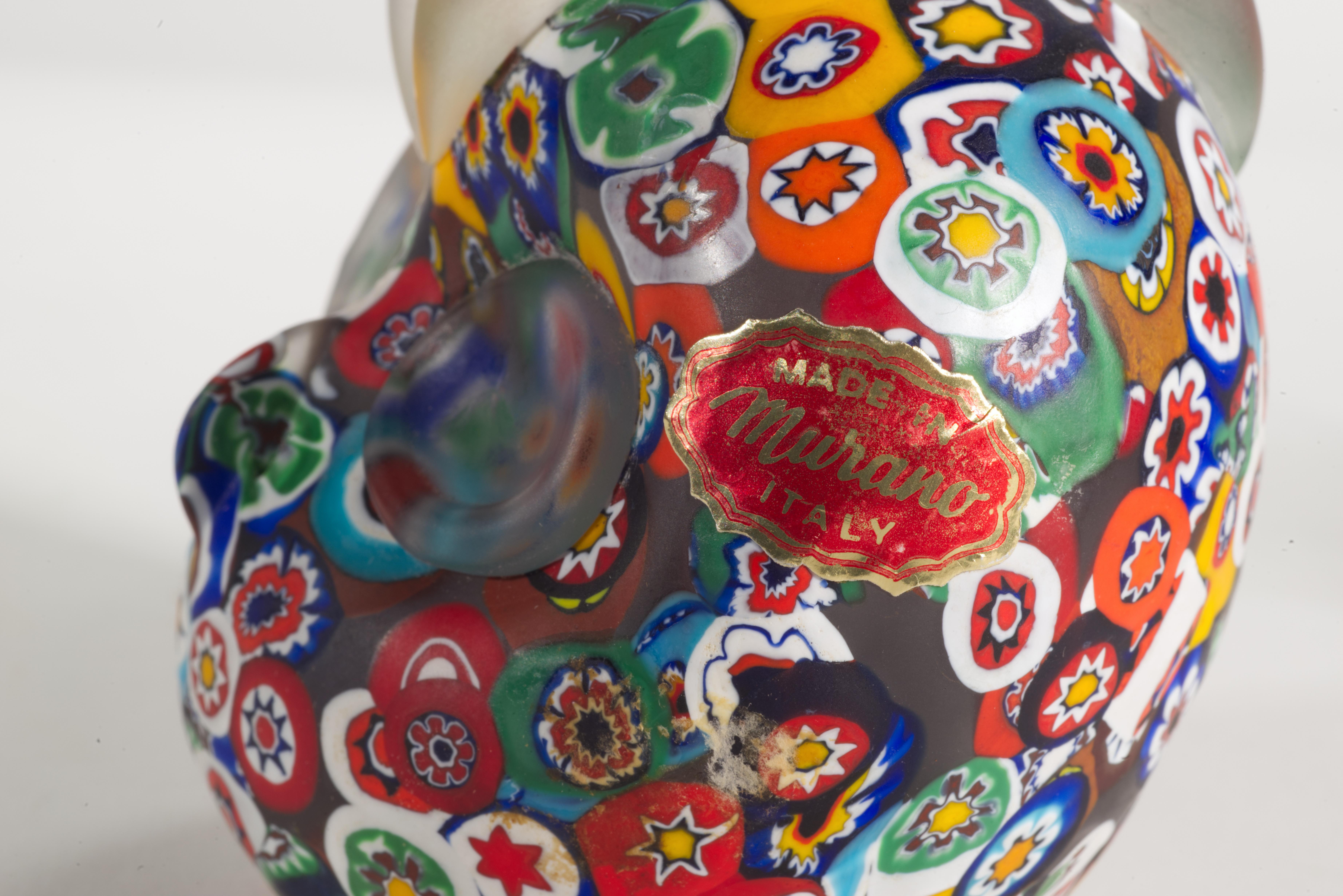 20th Century Murano Millefiori Set of 2 Owl Paperweights in Style of Fratelli Toso For Sale