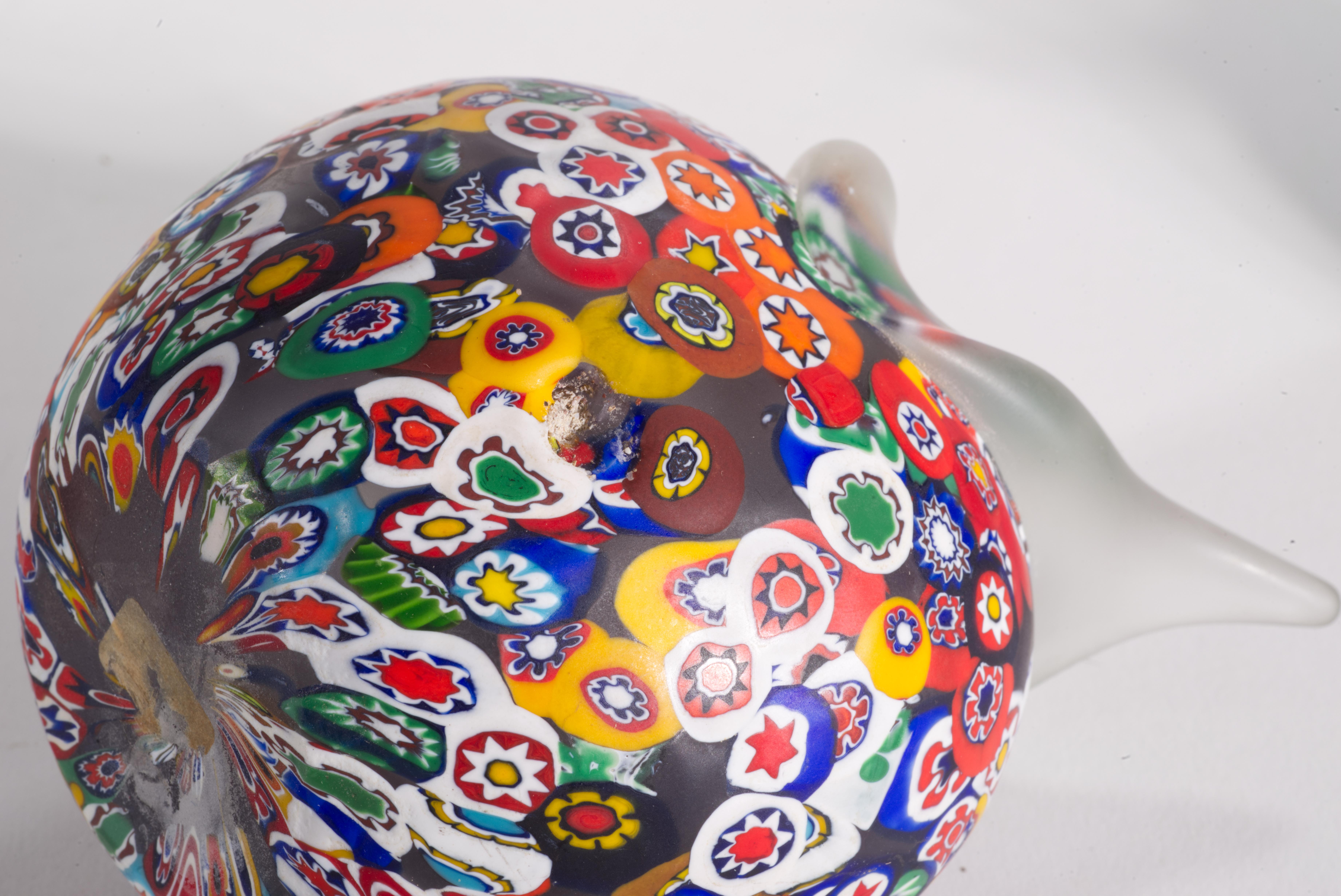 Murano Millefiori Set of 2 Owl Paperweights in Style of Fratelli Toso For Sale 1