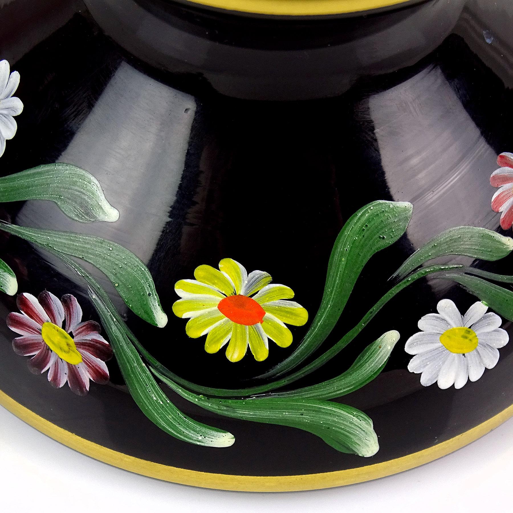 Murano Millefiori Wild Flowers Painted Pedestal Italian Art Glass Paperweight For Sale 1