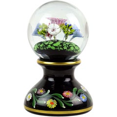 Murano Millefiori Wild Flowers Painted Pedestal Italian Art Glass Paperweight