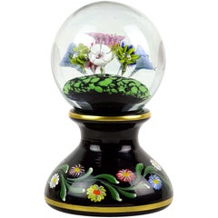 Vintage Murano Millefiori Wild Flowers Painted Pedestal Italian Art Glass Paperweight