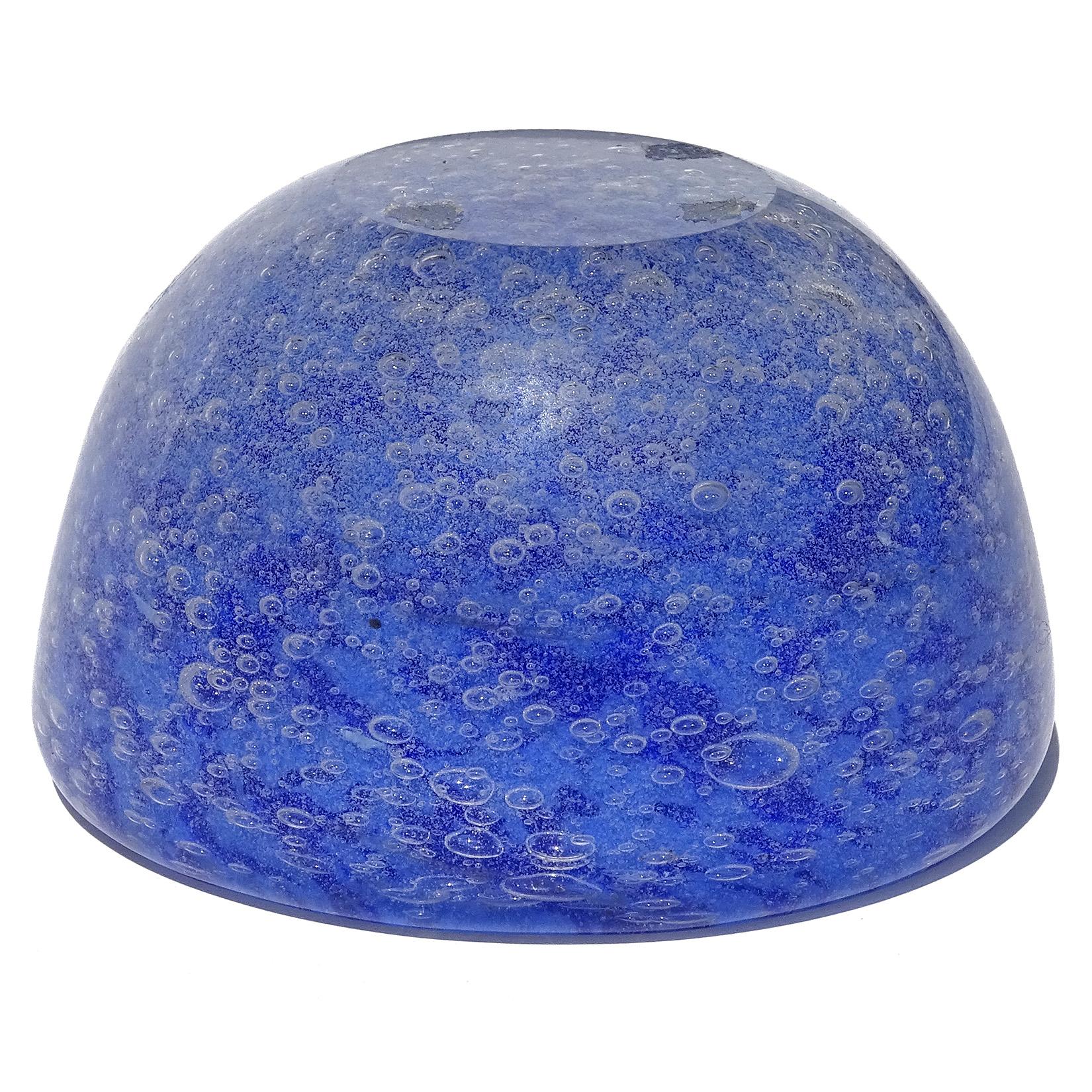 Hand-Crafted Murano Miniature Blue Pulegoso Technique Italian Art Glass Bowl Vide-Poche For Sale