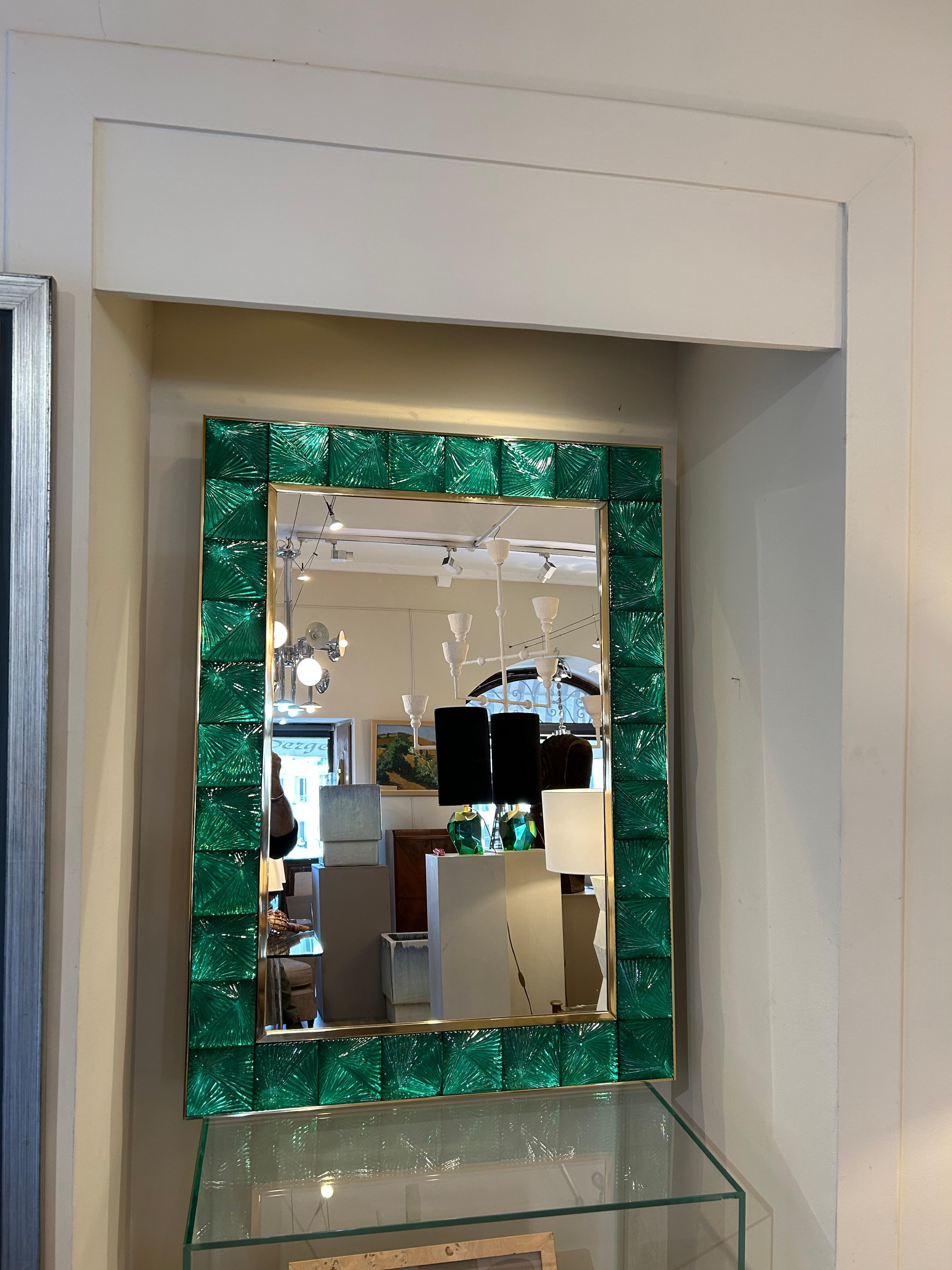 Miroir de Murano, vert émeraude, XXe siècle en vente 3