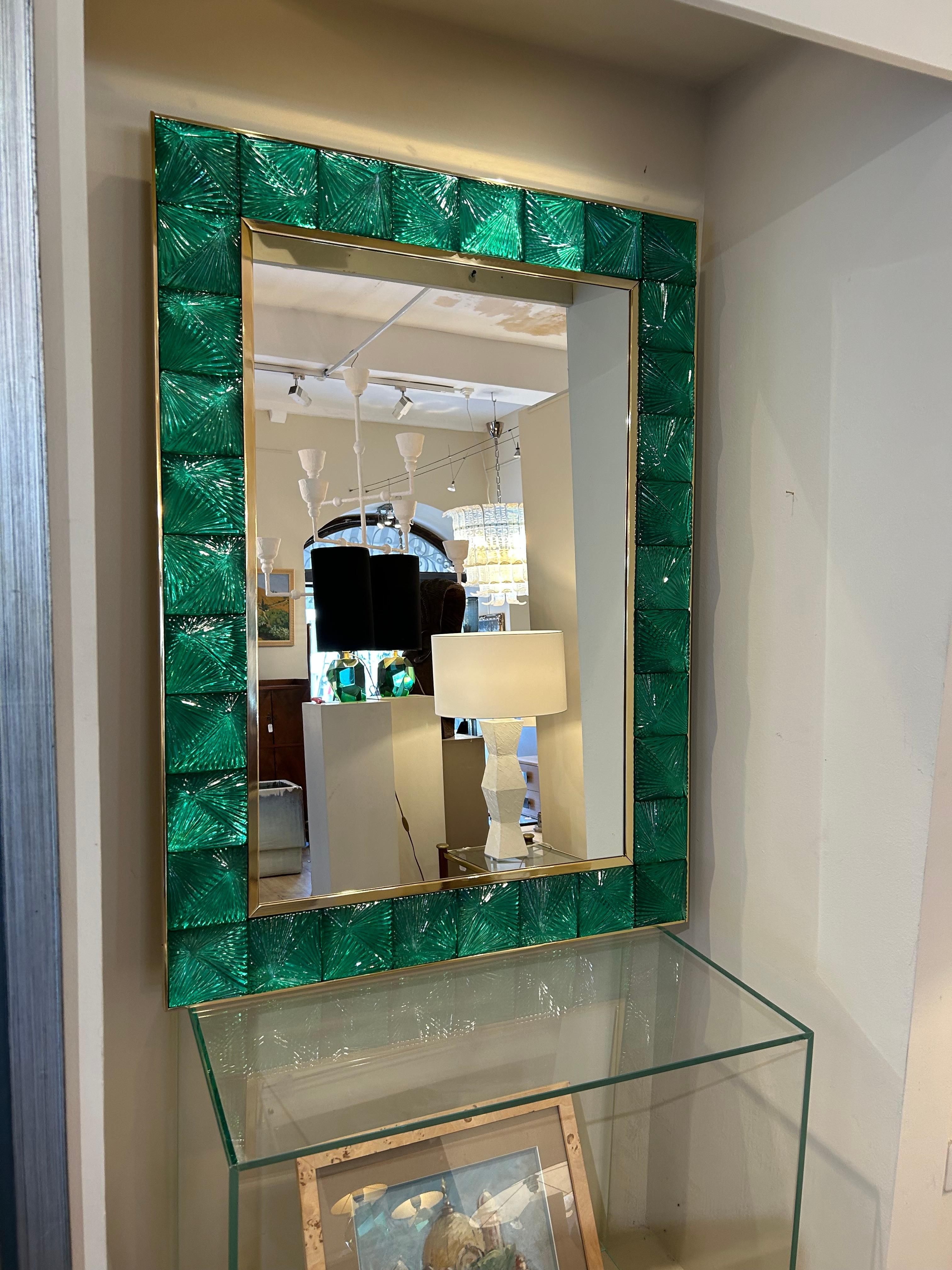 Miroir de Murano, vert émeraude, XXe siècle en vente 4